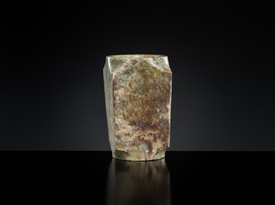 Lot 420 - A CELADON JADE CONG, SHANG DYNASTY