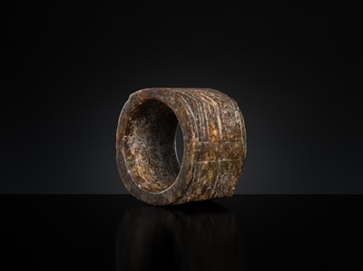 Lot 410 - A TWO-TIERED MOTTLED JADE CONG, LIANGZHU CULTURE
