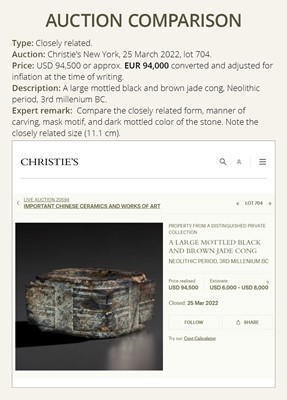 Lot 410 - A TWO-TIERED MOTTLED JADE CONG, LIANGZHU CULTURE