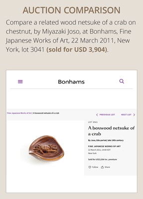 Lot 215 - MORITA SOKO: A FINE NETSUKE OF A SAMURAI CRAB (HEIKEGANI) ON A CHESTNUT