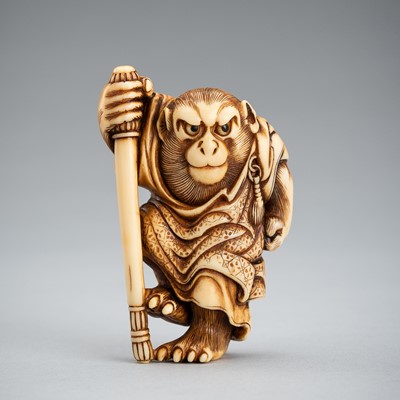 Lot 679 - VASILY PATOKIN: A MAMMOTH IVORY NETSUKE OF SONGOKU