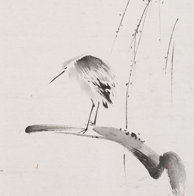 Lot 310 - A KANO SCHOOL PAINTING OF A CHINESE LITERATI OBSERVING A HERON