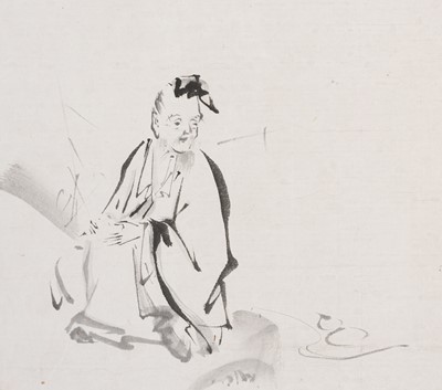 Lot 310 - A KANO SCHOOL PAINTING OF A CHINESE LITERATI OBSERVING A HERON
