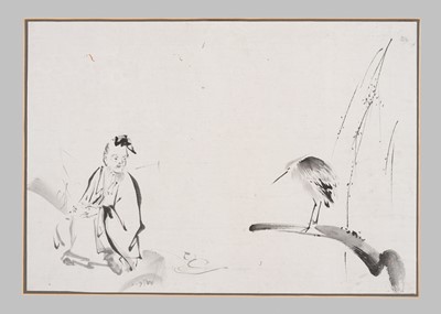 Lot 310 - A KANO SCHOOL PAINTING OF A CHINESE LITERATI OBSERVING A HERON