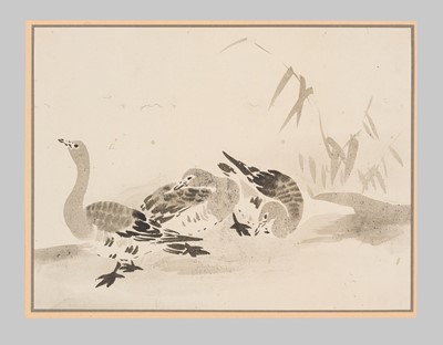 Lot 311 - A KANO SCHOOL PAINTING OF WILD GEESE AMONGST REEDS