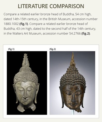 A MONUMENTAL BRONZE HEAD OF BUDDHA, SUKHOTHAI STYLE