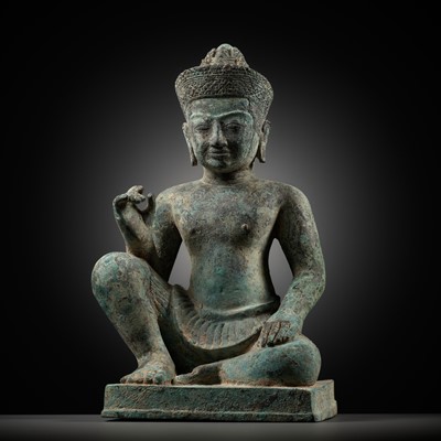 Lot 188 - A LARGE BRONZE FIGURE OF VISHVAKARMAN, BAYON STYLE, ANGKOR PERIOD