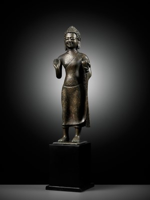 Lot 362 - A BRONZE FIGURE OF BUDDHA, MON-DVARAVATI PERIOD