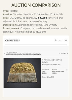 Lot 78 - A PARCEL GILT AND SILVER ‘BUDDHA UNDER THE BODHI TREE’ COMB, TANG DYNASTY
