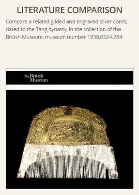 Lot 78 - A PARCEL GILT AND SILVER ‘BUDDHA UNDER THE BODHI TREE’ COMB, TANG DYNASTY