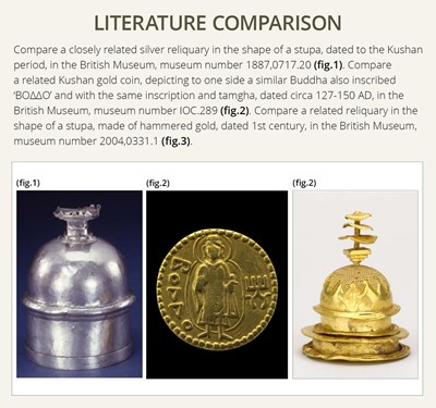 Lot 326 - A SILVER RELIQUARY IN THE FORM OF A STUPA, KUSHAN EMPIRE, REIGN OF KING KANISHKA I, 127-150 AD