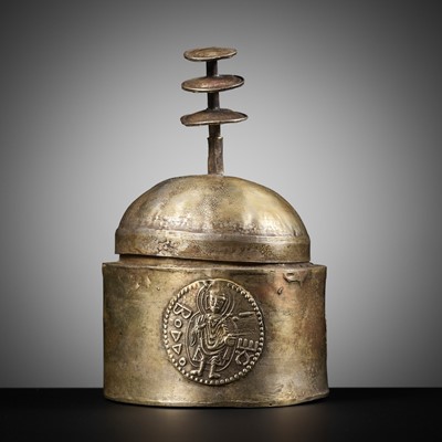 Lot 326 - A SILVER RELIQUARY IN THE FORM OF A STUPA, KUSHAN EMPIRE, REIGN OF KING KANISHKA I, 127-150 AD