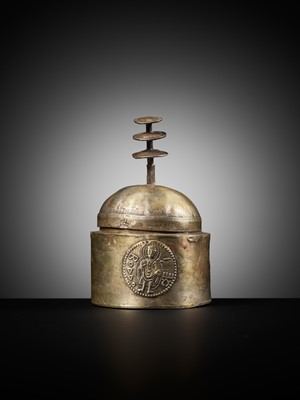Lot 326 - A SILVER RELIQUARY IN THE FORM OF A STUPA, KUSHAN EMPIRE, REIGN OF KING KANISHKA I, 127-150 AD