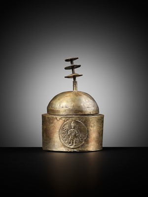 Lot 326 - A SILVER RELIQUARY IN THE FORM OF A STUPA, KUSHAN EMPIRE, REIGN OF KING KANISHKA I, 127-150 AD