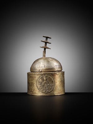 Lot 326 - A SILVER RELIQUARY IN THE FORM OF A STUPA, KUSHAN EMPIRE, REIGN OF KING KANISHKA I, 127-150 AD