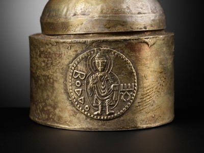 Lot 326 - A SILVER RELIQUARY IN THE FORM OF A STUPA, KUSHAN EMPIRE, REIGN OF KING KANISHKA I, 127-150 AD