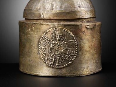Lot 326 - A SILVER RELIQUARY IN THE FORM OF A STUPA, KUSHAN EMPIRE, REIGN OF KING KANISHKA I, 127-150 AD