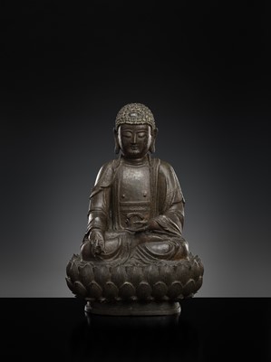 Lot 315 - A BRONZE FIGURE OF BUDDHA BHAISAJYAGURU, MING DYNASTY