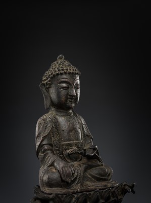 Lot 316 - A BRONZE FIGURE OF BUDDHA SHAKYAMUNI, MING DYNASTY