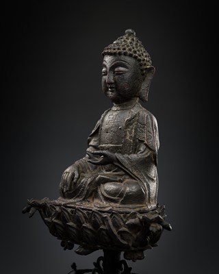 Lot 316 - A BRONZE FIGURE OF BUDDHA SHAKYAMUNI, MING DYNASTY