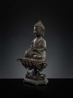 Lot 316 - A BRONZE FIGURE OF BUDDHA SHAKYAMUNI, MING DYNASTY