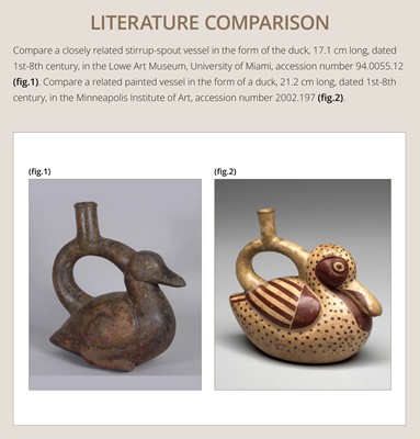 Lot 129 - A CERAMIC STIRRUP-SPOUT VESSEL IN THE FORM OF A DUCK, MOCHE CULTURE