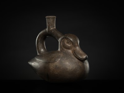 Lot 129 - A CERAMIC STIRRUP-SPOUT VESSEL IN THE FORM OF A DUCK, MOCHE CULTURE
