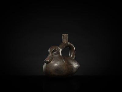 Lot 129 - A CERAMIC STIRRUP-SPOUT VESSEL IN THE FORM OF A DUCK, MOCHE CULTURE