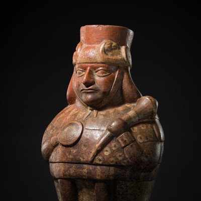 Lot 139 - A CERAMIC VESSEL IN THE FORM OF A WARRIOR, MOCHE CULTURE