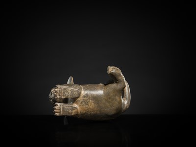 Lot 128 - A CERAMIC STIRRUP-SPOUT VESSEL IN THE FORM OF A TIGRILLO WILD CAT, MOCHE CULTURE