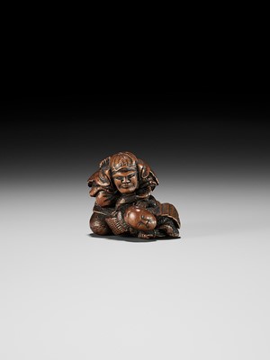 Lot 171 - MASATOSHI: A RARE WOOD NETSUKE OF KUMAGAI