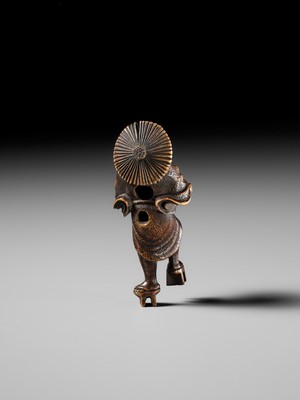 Lot 435 - A FINE WOOD NETSUKE OF THE OIL THIEF ABURA BOZO