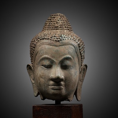 A U-THONG STYLE BRONZE HEAD OF BUDDHA, THAILAND, 15TH CENTURY