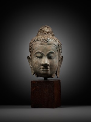 Lot 1010 - A U-THONG STYLE BRONZE HEAD OF BUDDHA, THAILAND, 15TH CENTURY