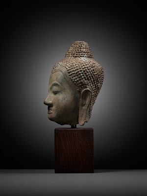 Lot 1010 - A U-THONG STYLE BRONZE HEAD OF BUDDHA, THAILAND, 15TH CENTURY