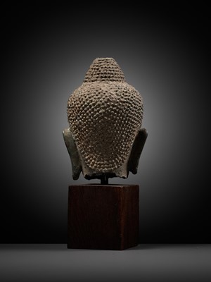 Lot 1010 - A U-THONG STYLE BRONZE HEAD OF BUDDHA, THAILAND, 15TH CENTURY