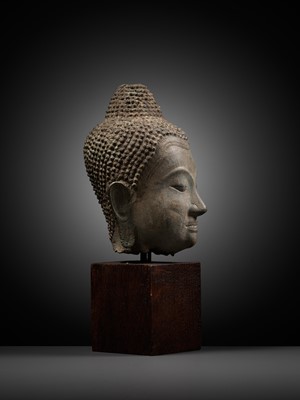Lot 1010 - A U-THONG STYLE BRONZE HEAD OF BUDDHA, THAILAND, 15TH CENTURY