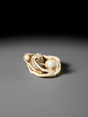 Lot 62 - MASAKAZU: A LARGE AND IMPRESSIVE OSAKA SCHOOL IVORY NETSUKE OF AN OCTOPUS WITH CLAMS