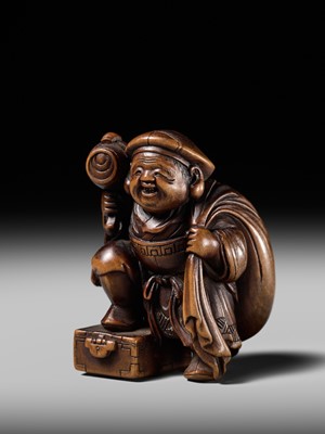 Lot 236 - HO RAKUMIN: A FINE WOOD NETSUKE OF DAIKOKU