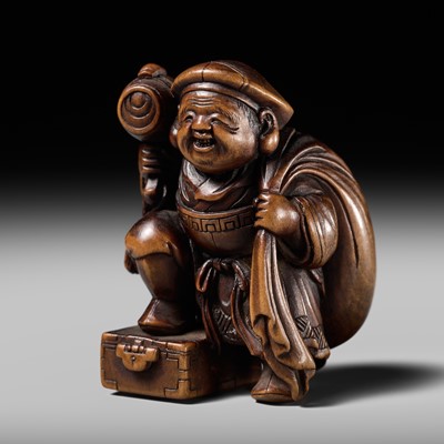 Lot 236 - HO RAKUMIN: A FINE WOOD NETSUKE OF DAIKOKU