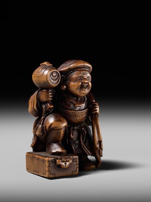 Lot 236 - HO RAKUMIN: A FINE WOOD NETSUKE OF DAIKOKU