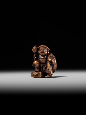 Lot 236 - HO RAKUMIN: A FINE WOOD NETSUKE OF DAIKOKU