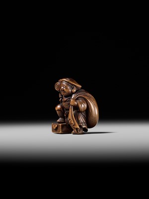 Lot 236 - HO RAKUMIN: A FINE WOOD NETSUKE OF DAIKOKU