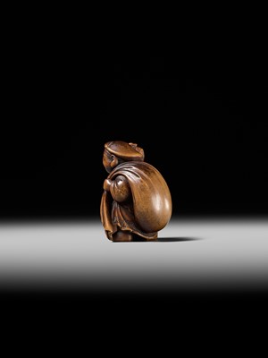 Lot 236 - HO RAKUMIN: A FINE WOOD NETSUKE OF DAIKOKU