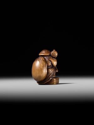 Lot 236 - HO RAKUMIN: A FINE WOOD NETSUKE OF DAIKOKU