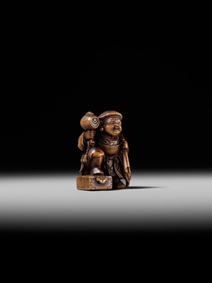 Lot 236 - HO RAKUMIN: A FINE WOOD NETSUKE OF DAIKOKU