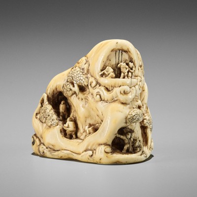 Lot 496 - SHOMINSAI CHIKAMASA: AN IVORY NETSUKE OF THE HUNT FOR THE SHUTENDOJI