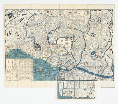Lot 287 - A LARGE COLOR WOODBLOCK PRINT OF A MAP OF OLD EDO (TOKYO)