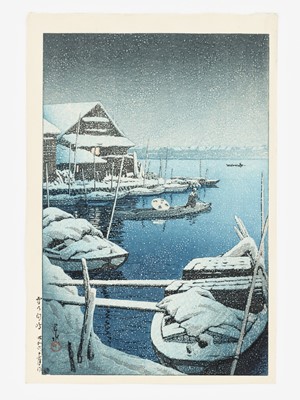 Lot 289 - KAWASE HASUI: A COLOR WOODBLOCK PRINT OF SNOW AT MUKOJIMA