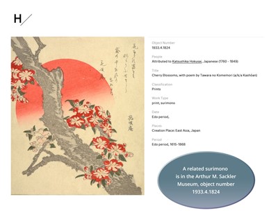 Lot 291 - KATSUSHIKA HOKUSAI: A SURIMONO OF CHERRY BLOSSOMS